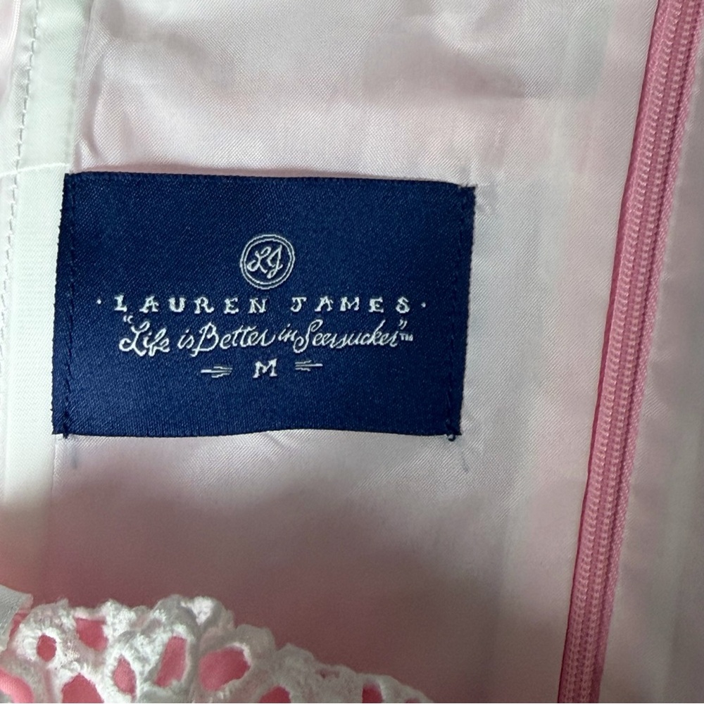 Lauren James Pink Strapless Romper Ruffle Trim Cotton USA M Coquette Southern - Picture 4 of 8